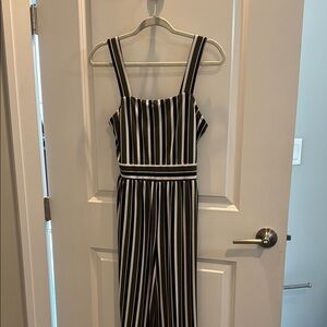 Express Black and White Striped Jumpsuit with Defined Waist